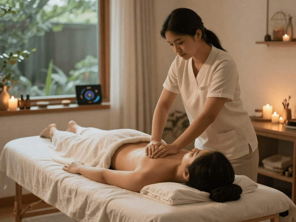 Experience a soothing 잠실출장안마 session with a professional therapist in a serene home environment.
