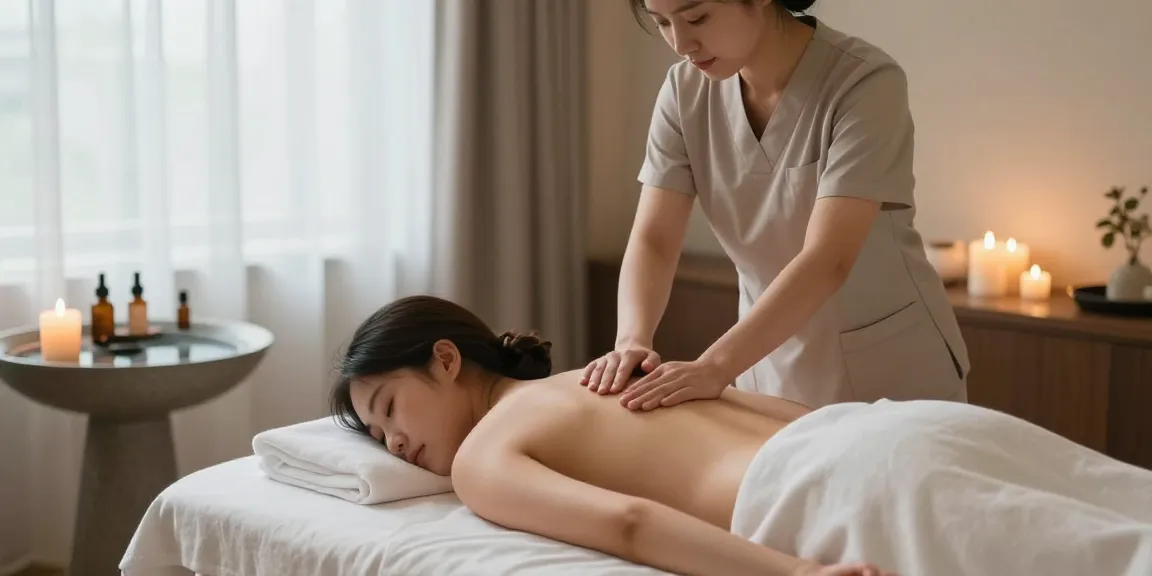 A soothing 안산출장안마 session taking place in a serene spa environment, showcasing relaxation and professionalism.