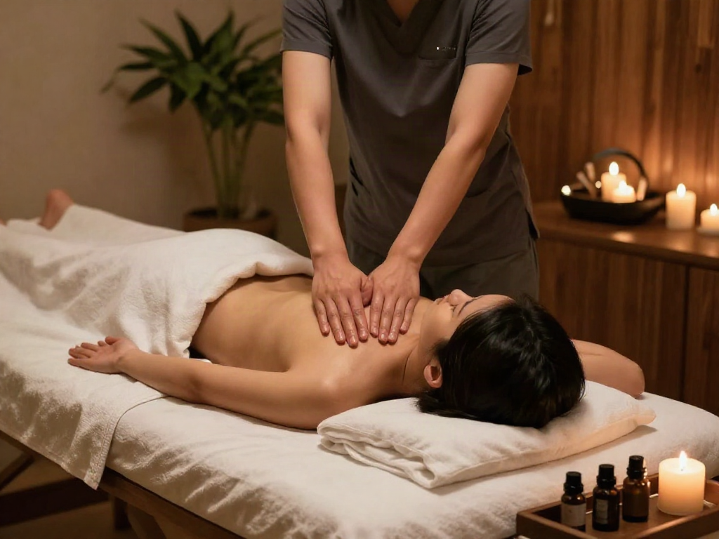 Indulge in an 인천출장안마 experience with a soothing massage therapy scene in a tranquil spa setting.