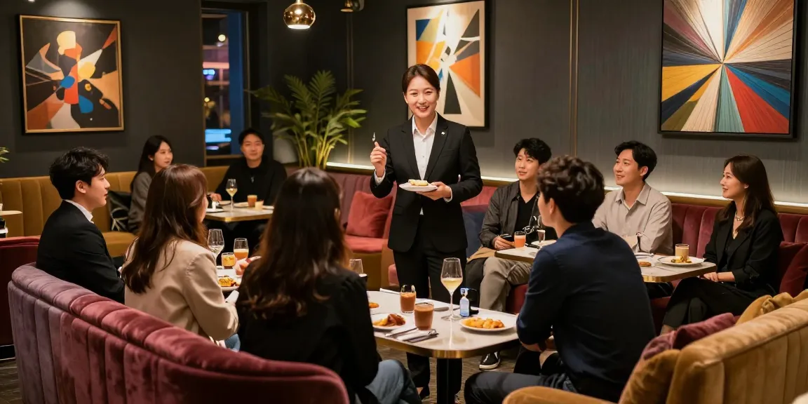 강남 타이밍의 고급스러운 실내 분위기와 고객 대화 모습
