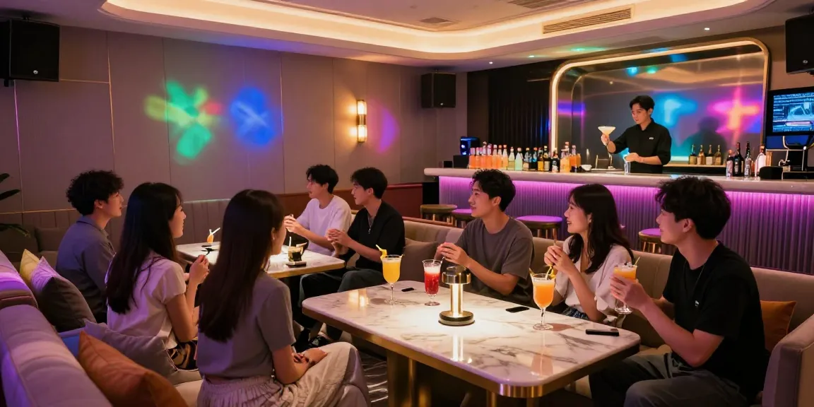 강남유앤미의 고급스러운 분위기에서 손님들이 즐겁게 대화하며 음료를 마시는 모습