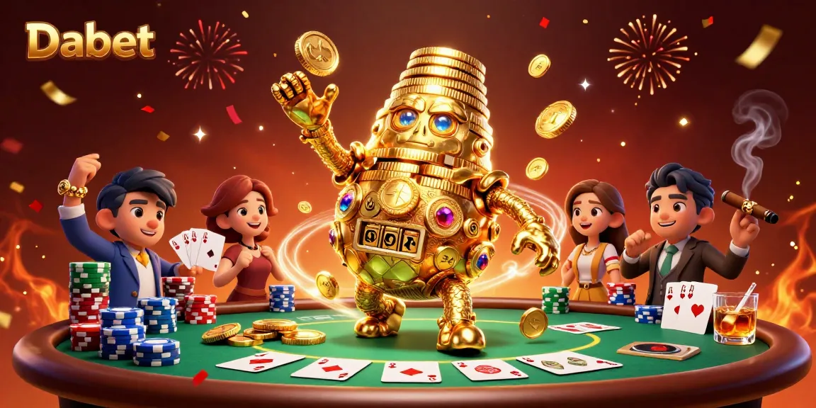 Experience thrilling gameplay with Dabet's dynamic 3D illustration showcasing a golden golem amidst casino elements.