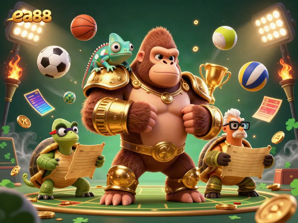 Engage in dynamic betting action with the colorful characters of ea88 in this vibrant casino scene.