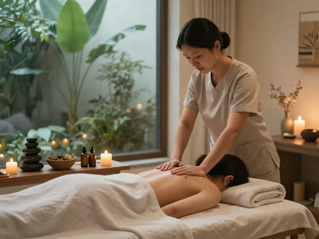 Relaxing 영등포출장마사지 session with professional therapist in tranquil spa environment.