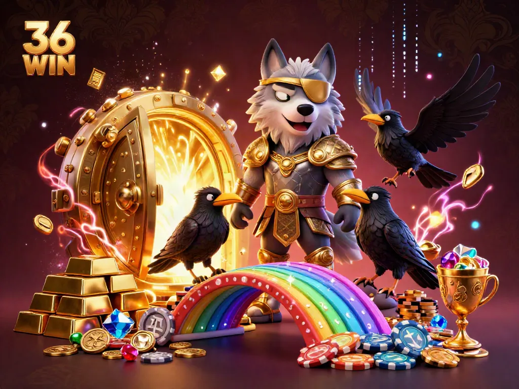 Experience the thrill of 36 WIN with a Norse wolf and glowing casino chips!