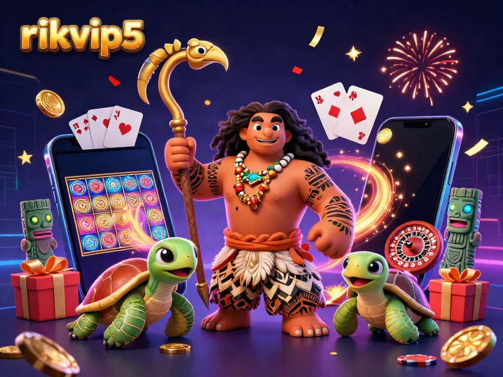 Experience thrilling play with rikvip5, featuring a Polynesian demigod and exciting casino elements.