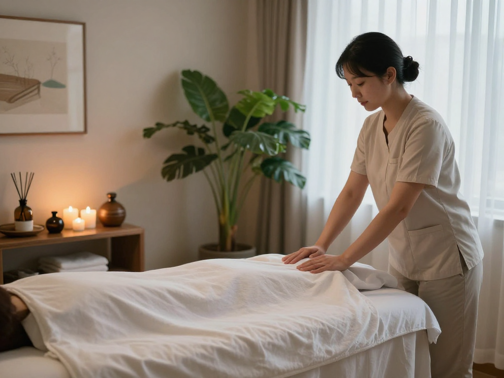 Relaxing therapy room for 잠실출장마사지 with soothing colors and calming ambiance.