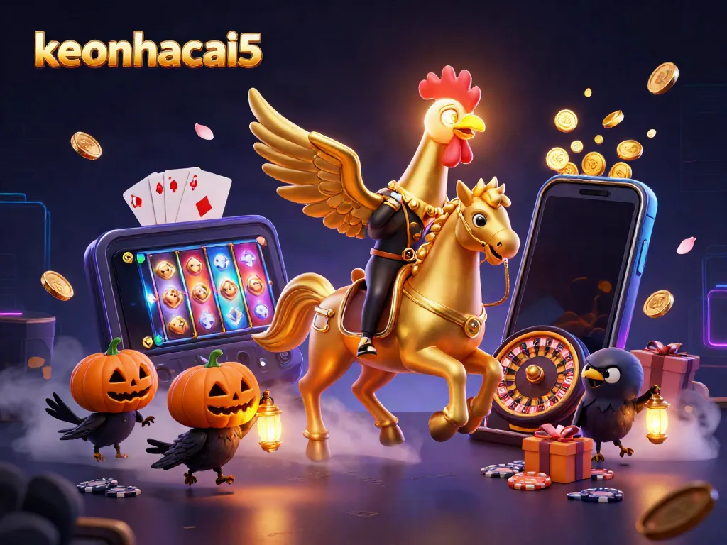 Engage in thrilling gameplay with keonhacai5 featuring a golden rooster in a dynamic casino scene.