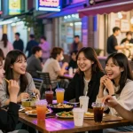 하루이야기와 함께 강남의 활기찬 야경을 즐기는 젊은 친구들