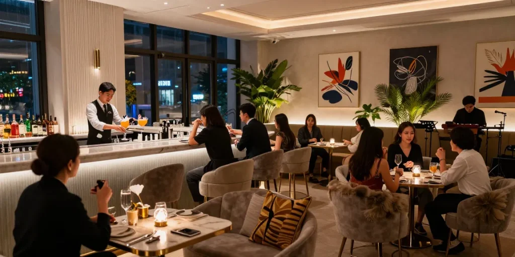강남 블렌딩의 세련된 인테리어와 분위기를 담은 모습, 쩜오블랜딩에서의 즐거운 시간을 보여줍니다.