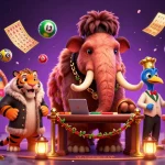 Socolive trực tiếp bóng đá vibrant scene showcasing energetic casino elements with cartoon characters interacting.