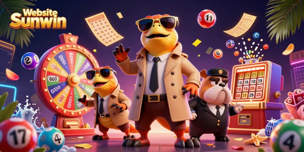 Experience thrilling games at Website Sunwin with vibrant lottery elements and raptors in a VIP casino.