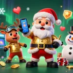 Join the festive fun at iwinclub with Santa, a reindeer dealer, and a poker chip snowman in a vibrant casino