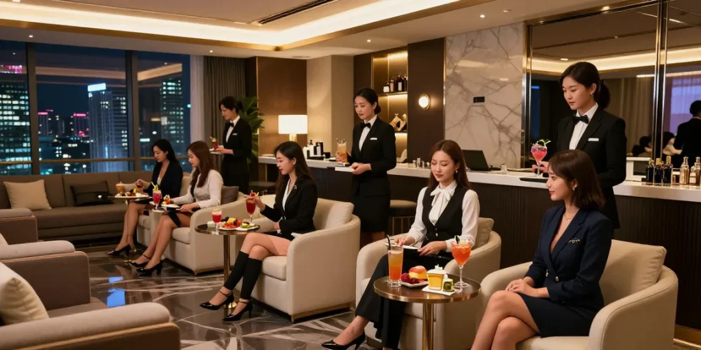 강남구구단 쩜오에서 고급스러운 분위기의 프라이빗 룸과 맞춤형 서비스를 제공하는 모습